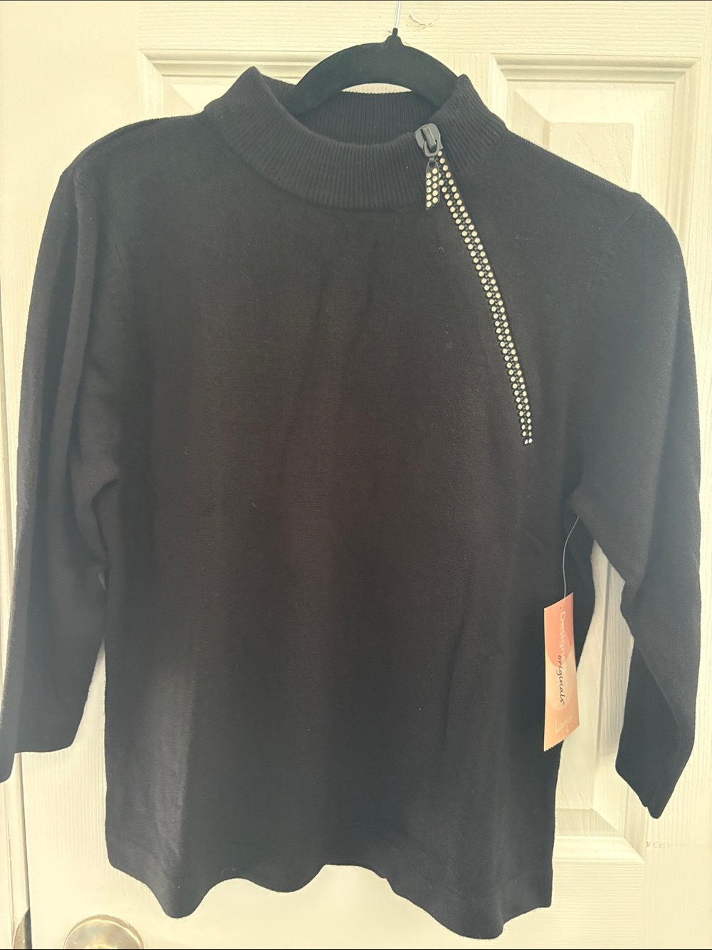Designers Originals Black Mock Neck Sweater with Decorative Zip
